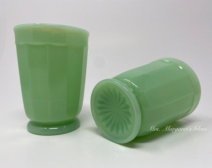 Set of Two Mosser Glass Jadeite Paneled Tumblers