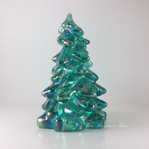 Mosser Glass 5.5” Teal Carnival Iridescent Christmas Tree