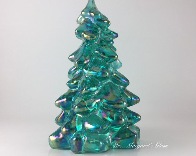 Mosser Glass 5.5” Teal Carnival Iridescent Christmas Tree