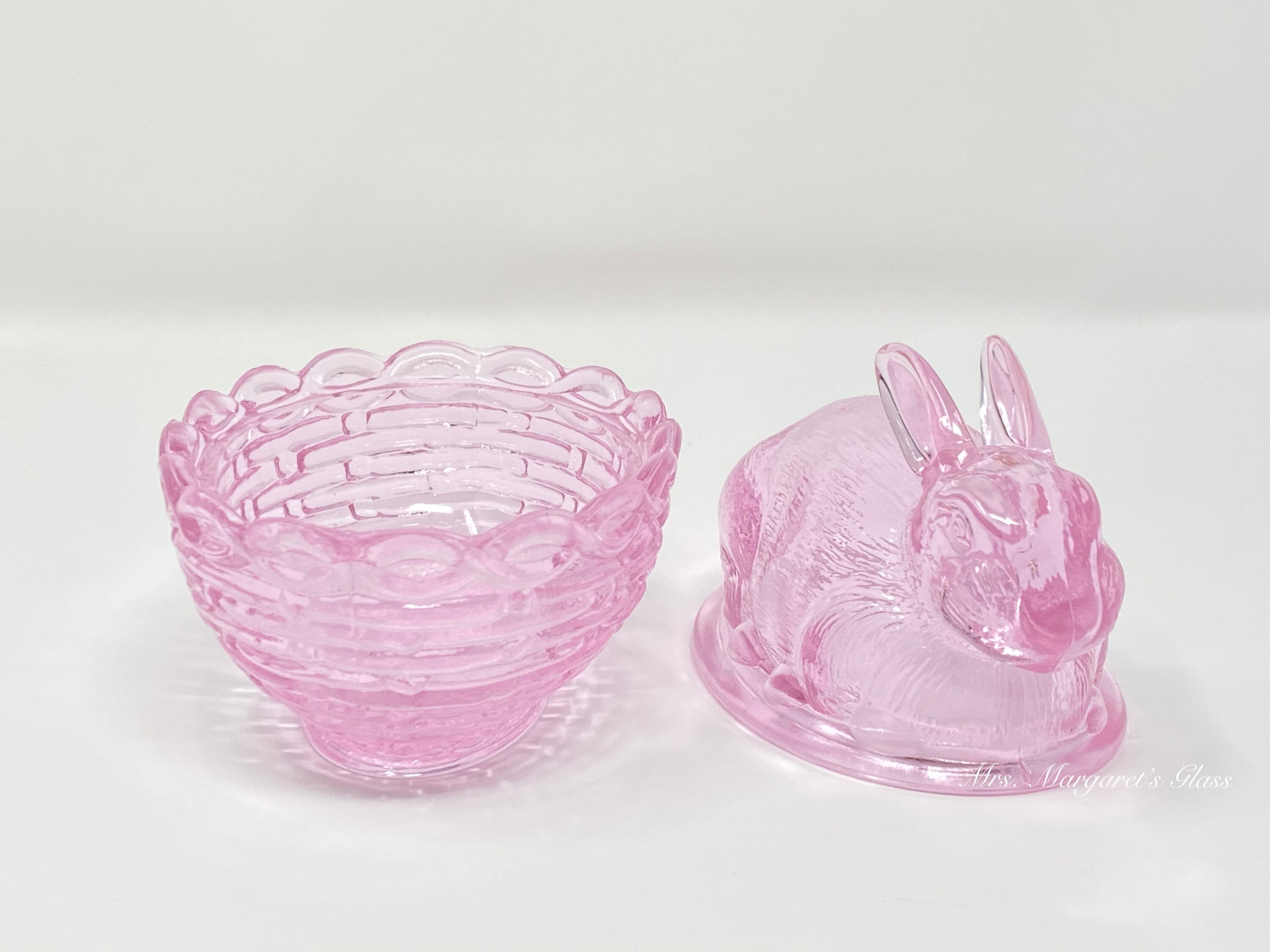 Mosser Glass Passion Pink Bunny Rabbit On Basket