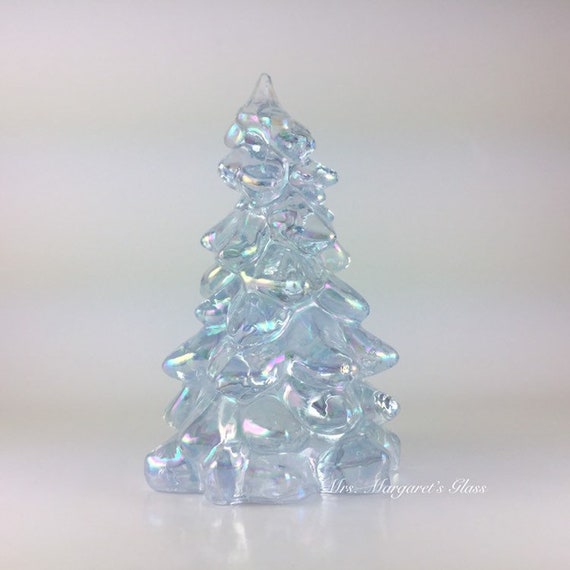 Mosser Glass 5.5 Teal Carnival Iridescent Christmas Tree 