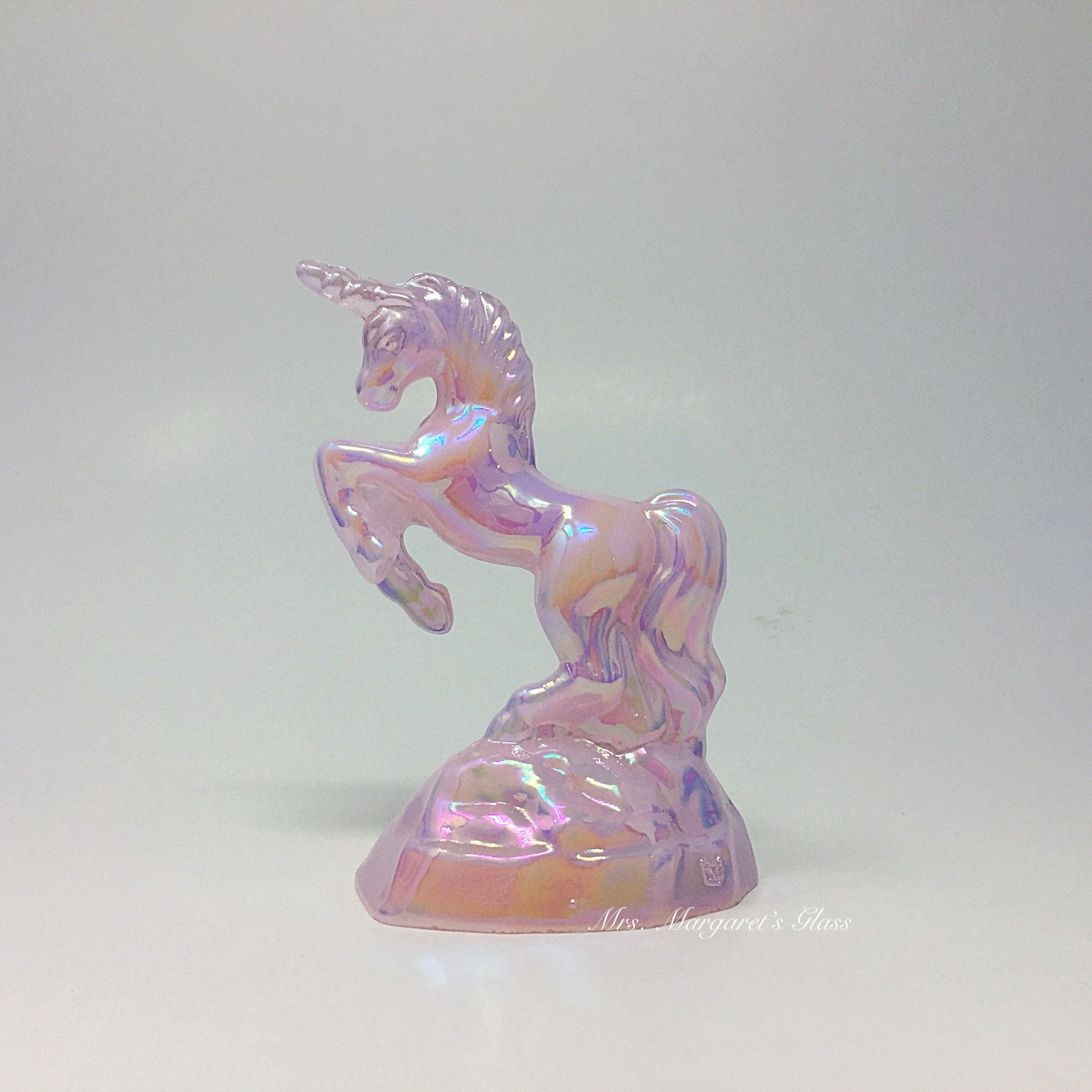 Mosser Glass Crown Tuscan Pink Carnival Iridescent Unicorn Figure