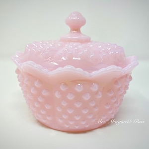 Mosser Glass Crown Tuscan Pink Hobnail Butter Tub/ Lidded Dish