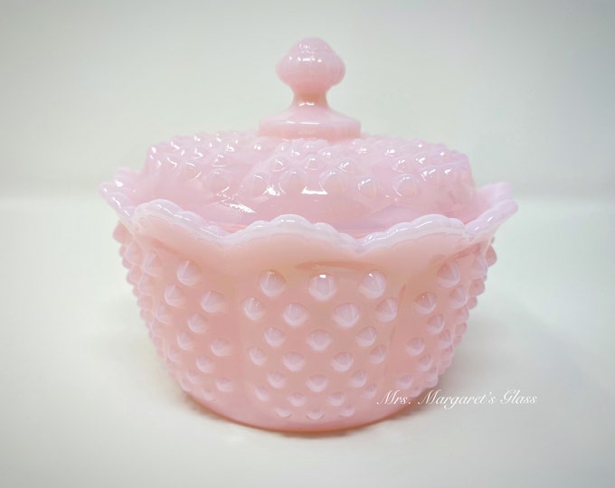 Mosser Glass Crown Tuscan Pink Hobnail Butter Tub/ Lidded Dish
