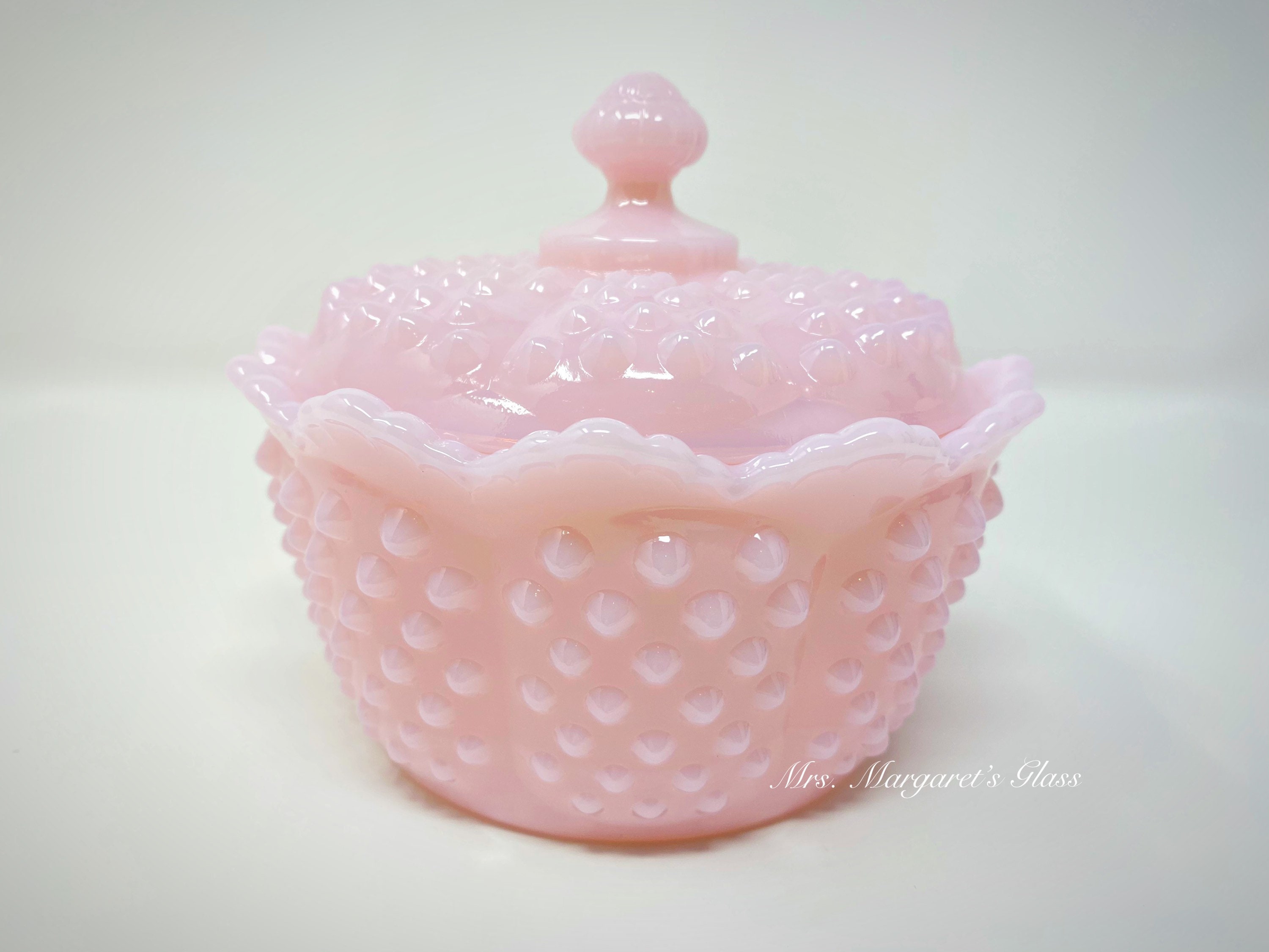 Mosser Glass Vintage Style Gigi Hobnail Butter Tub Crown Tuscan Pink
