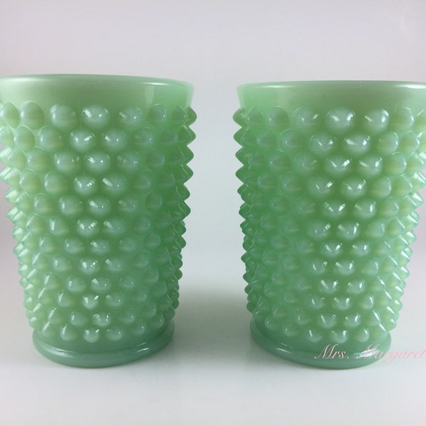 Set of Two Mosser Glass Jadeite Hobnail Tumblers