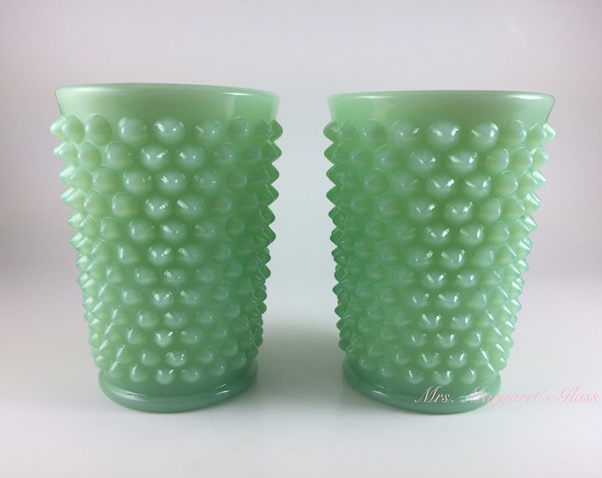 Set of Two Mosser Glass Jadeite Hobnail Tumblers