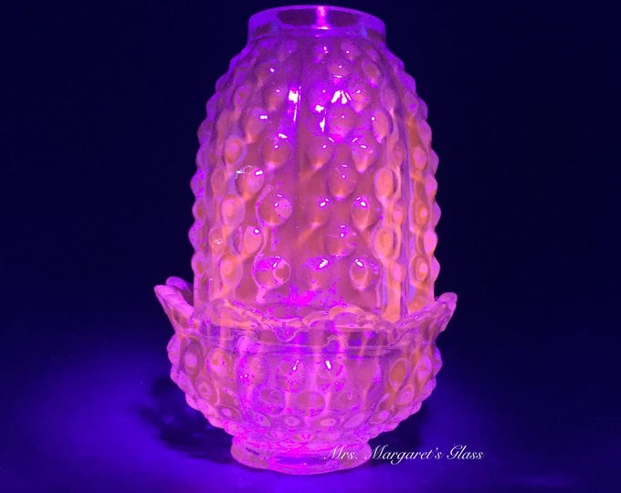 Wilkerson Glass Cornflower Blue UV Pink Glow Hobnail Fairy Lamp Lite/ Candle Votive Holder
