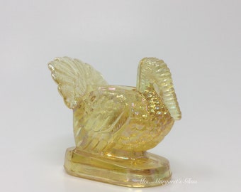 Mosser Glass Honey Amber Carnival Iridescent Turkey Toothpick Holder