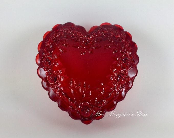 Mosser Glass Ruby Red Rose Heart Box