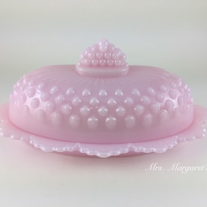Mosser Glass Pink Crown Tuscan/ Roseite Hobnail Butter Dish