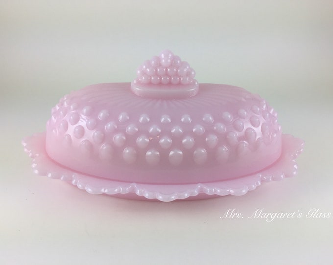 Mosser Glass Pink Crown Tuscan/ Roseite Hobnail Butter Dish