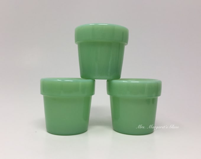 Set of Three. Mosser Glass Jadeite Small Flower Pots.