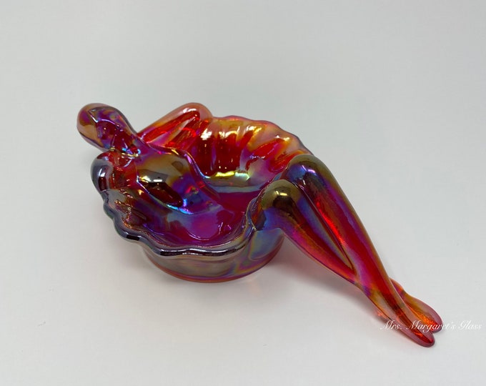 Mosser Glass Ruby Red Carnival Iridescent Bathing Beauty Lady Soap /Trinket Dish