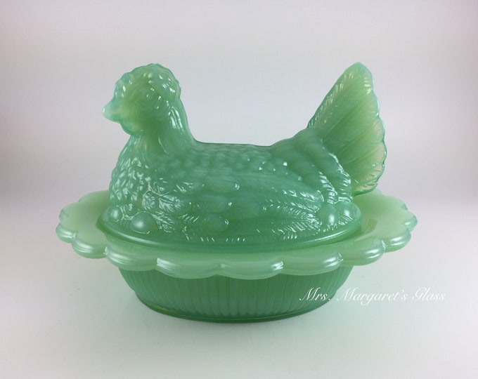 Mosser Glass Jadeite Hen on Nest