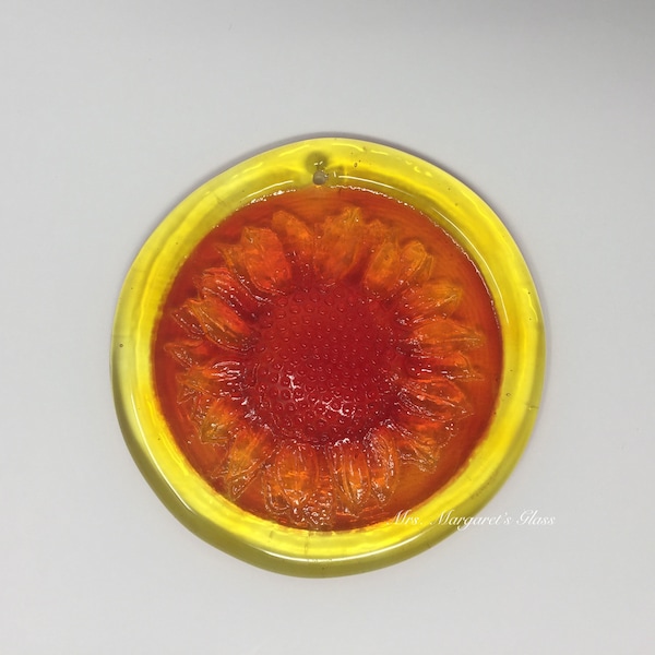 Attrape-soleil/ornement tournesol mandarine en verre Blenko