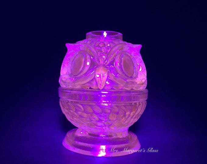 Wilkerson Glass Teal Blue UV Pink Glow Owl Fairy Lamp Lite/ Votive Holder