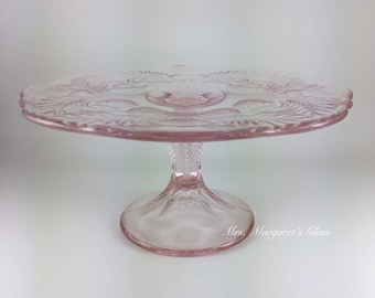 Mosser Glass Rose Pink Inverted Thistle Cake Stand Plate