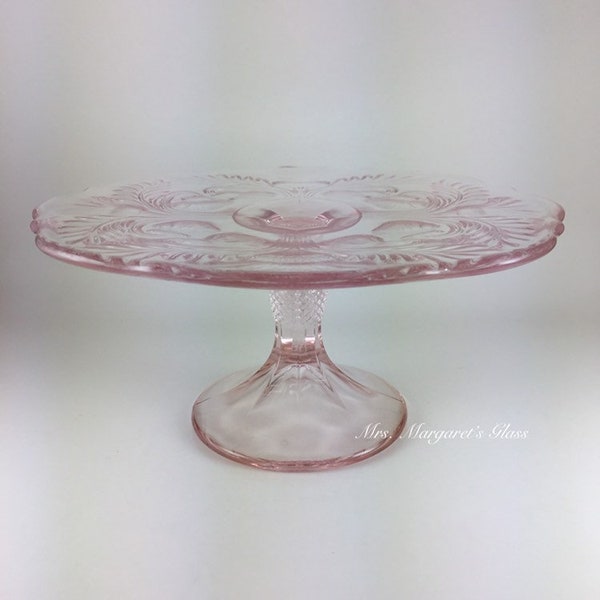 Mosser Glass Rose Pink Inverted Thistle Cake Stand Plate