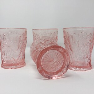Set of Four. Mosser Glass Rose Pink Inverted Thistle Tumblers.