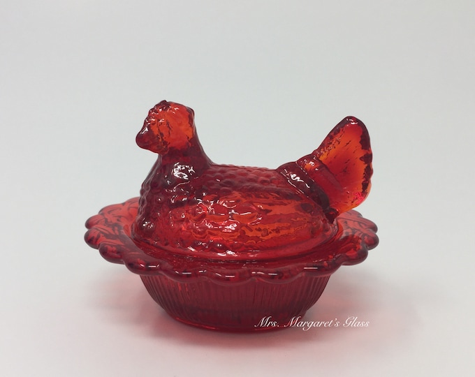 Mosser Glass Mini Miniature Ruby Red Hen On Nest