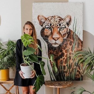 Leopard Canvas Wall Art - Animal Print Home Decor - Large Wildlife Painting on Canvas - Modern Safari Theme Artwork - Big Cat Wall Hanging