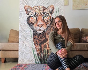 Wildlife Leopard Canvas Art - Modern Jungle Home Decor - Big Cat Painting on Canvas - Safari Wall Art - Hand-Painted Animal Artwork
