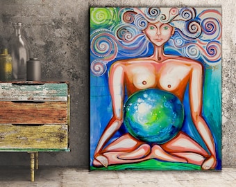 Spiritual Paintings, Mother Earth Art, Religious Home & Décor, Goddess, Divine feminine 40" x 32" Original, Framed, Nature, Tree, Gaia Art