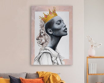 Black Woman Painting - The Lion Queen - 40"x28" Original Painting