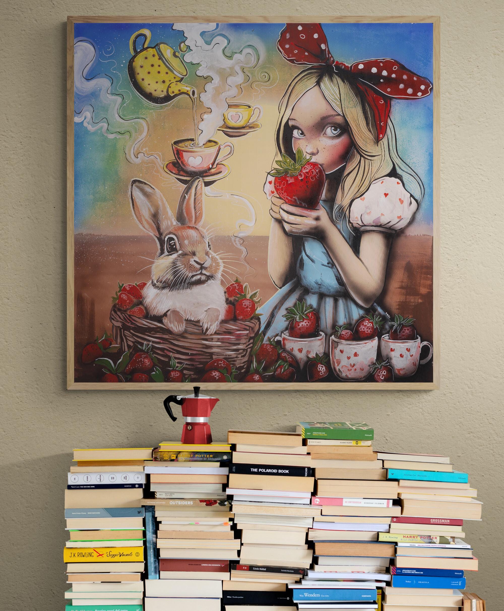 Alice in Wonderland Canvas Print – Fantasy Art, Surreal Fairytale Wall Decor, Whimsical Tea Party Illustration, Storybook-Inspired Artwork