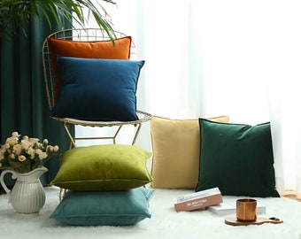 Velvet Throw Pillow Cover Square Solid Color Pillowcase Multiple Colors Handmade Decorative Pillow Cover for Sofa Couch