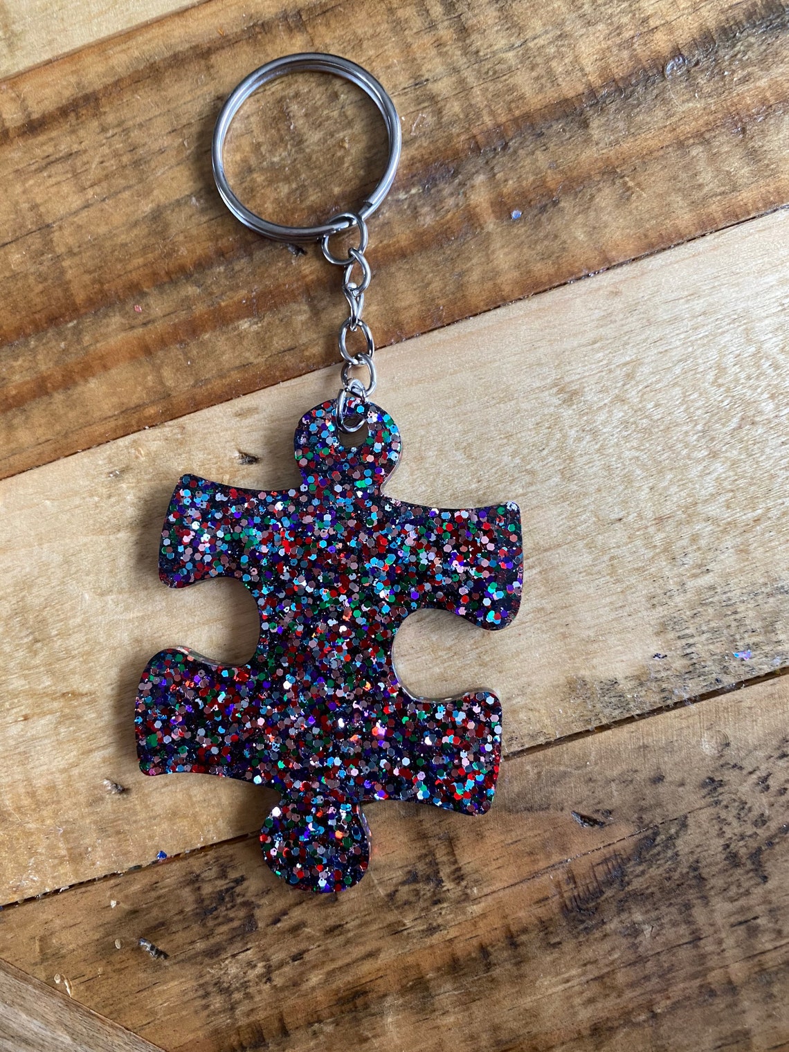 Puzzle piece resin keychain party color Etsy