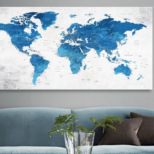 World Map Canvas Wall Art Colorful Push Pin Travel Adventure - Etsy