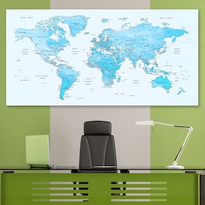 World Map Push Pin Canvas, Travel and Adventure Map, Large Canvas Wall Art, Home and Office Decor, Map of The World On Wall