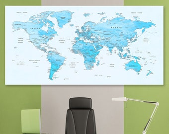 World Map Push Pin Canvas, Travel and Adventure Map, Large Canvas Wall Art, Home and Office Decor, Map of The World On Wall