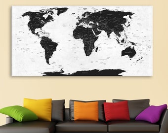 World Map Wall Art, Large Canvas Push Pin Travel Map, Adventure Awaits Decoration Object, Home, Office, Living Room Decor