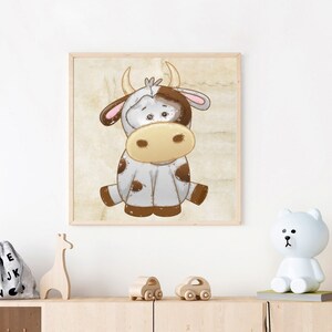 Cute Cow Printable File, Calf Painting Art for Kids Room Wall Art, Baby Cow Download Large JPG Print Files, DIY Decor for Nursery, SVG