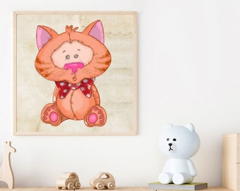 Cute Cat Printable Art File, Kitten Painting Art for Kids Room Wall Art, Download Large JPG Print Files, DIY Decor for Nursery, SVG