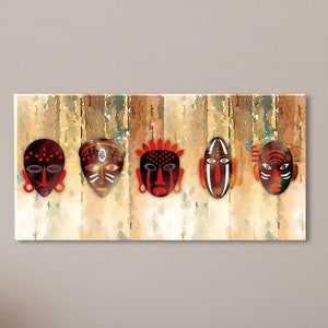 Mask Abstract Art Canvas, Tribal Modern Wall Art, African Mask Canvas Print, Ethnic Home Decor, Large Canvas Wall Art
