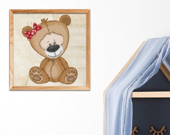 Cute Bear Printable File, Bear Painting Art for Kids Room Wall Art, Baby Download Large JPG Print Files, DIY Decor for Nursery, SVG