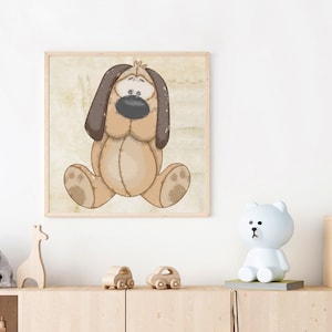 Cute Baby Dog Printable Art File, Puppy Painting Art for Kids Room Wall Art, Download XL JPG Print Files, DIY Decor for Nursery
