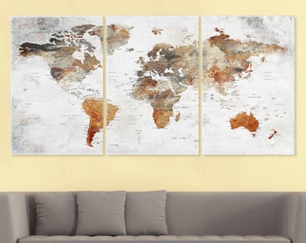 World Map Wall Art, Large Push Pin World Map Canvas, Adventure Travel Map, Soft Color Decoration Object, Home, Office, Living Room Decor