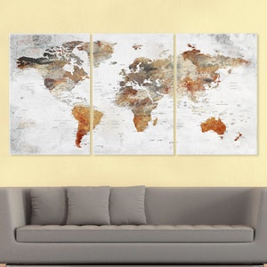 Art mural carte du monde, grande toile carte du monde avec punaises, carte de voyage aventure, objet de décoration de couleur douce, maison, bureau, décoration de salon
