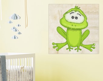 Cute Frog Printable Art File, Baby Room Frog Painting Art for Kids Room Wall Art, Download XL JPG Print Files, DIY Decor for Nursery