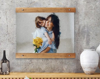Personalized Mothers Day Gift, Special Photo to Paint Canvas Banner, Custom Canvas Hanger, Photo Painting Hanger Immortal Gift