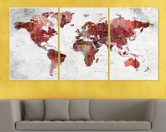 World Map Wall Art, Adventure Map Canvas Decor Object, Push Pin Travel Map, Decoration For Home, Office, Living Room, Bedroom