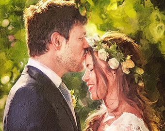 Custom Portrait of Couple, Wedding Day Gift for Bride and Groom, Family Oil Paint Portrait From Photo, Memory Special Gift