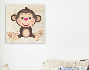 Cute Monkey Printable Art File, Baby Ape Painting Texture Art for Kids Room Wall Art, Download XL JPG Print Files, DIY Decor for Nursery