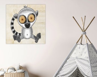 Cute Baby Lemur Printable Art File, Lemur Painting Texture Art for Kids Room Wall Art, Download XL JPG Print Files, DIY Decor for Nursery