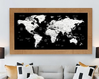 World Map Files Printable, Black and White Downloadable Large Decor Map of World Digital Print Files, DIY Decor